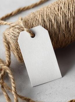 A roll of twine with a white tag on it photo