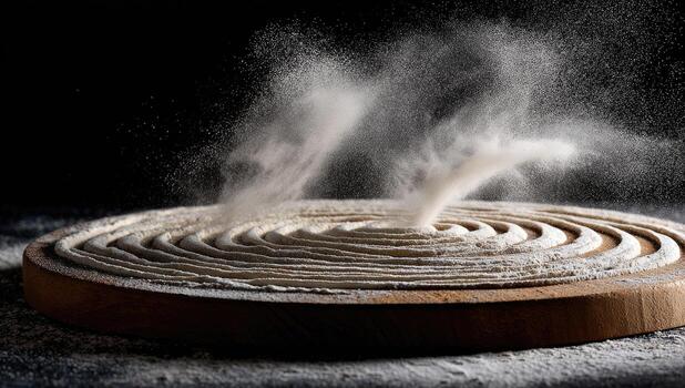A circular object with flour on top photo