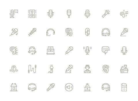 35 Icons for Microphone in Light Line Format Icon Pack for UI vector