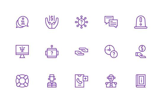ayuda diseño íconos presentando 15 en regular línea estilo diseño Listo icono conjunto para equipos vector