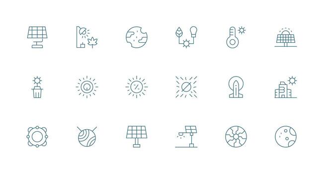 solar icono conjunto con 18 mínimo línea gráficos digital icono colección vector
