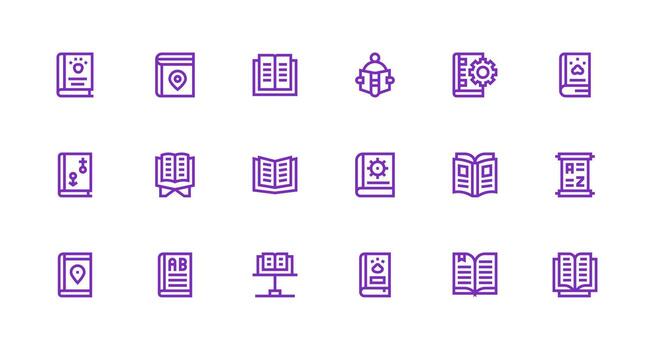 Guidebook Icon Set with 18 Strong Stroke Line Graphics Organized Icon Pack for Quick Access vector