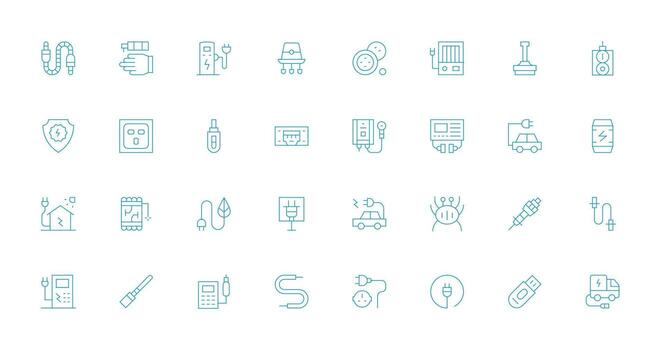 32 Icons for Plug in Thin Line Format Simple Icons for Interface and Wireframes vector
