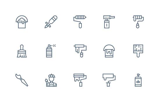 15 Icons for Paint in Regular Line Format Layout Icon Collection vector