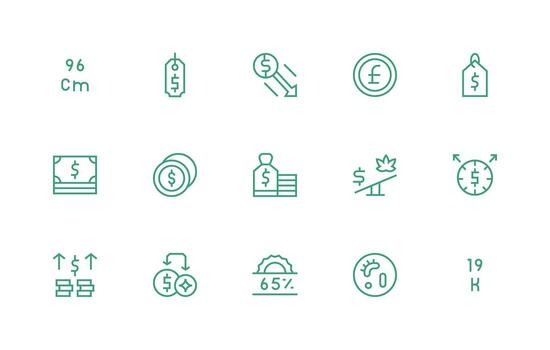 Value Visual Pack containing 15 Regular Line Icons Multi-Style Icon Collection vector