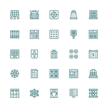 Grid Visual Pack containing 25 Medium Stroke Outline Icons Basic Icon Series vector