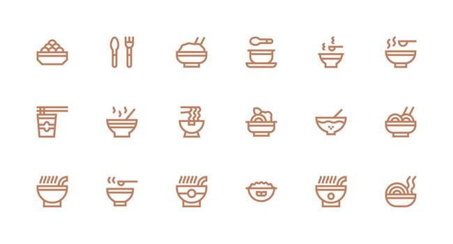 Soup Set with 18 Strong Stroke Line Icons Customizable Icon Series for Mobile Screens vector