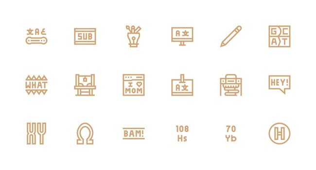 Typography featuring 18 Icons in Strong Stroke Line Design Neat Icon Set vector