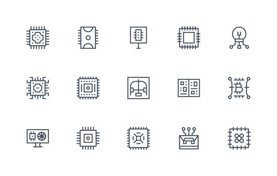 Processor featuring 15 Icons in Regular Line Design Core Icon Collection for Daily Tasks vector