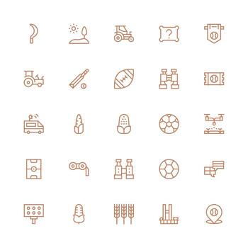 Field Design Icons featuring 25 in Medium Stroke Outline Style Complete Icon Set for Mobile Apps vector