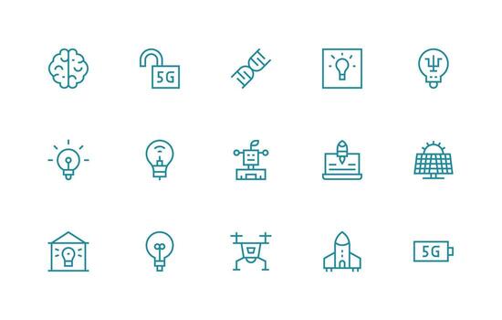 15 Innovation Icons in Regular Line Aesthetic Balanced Icon Set for Functional Design vector