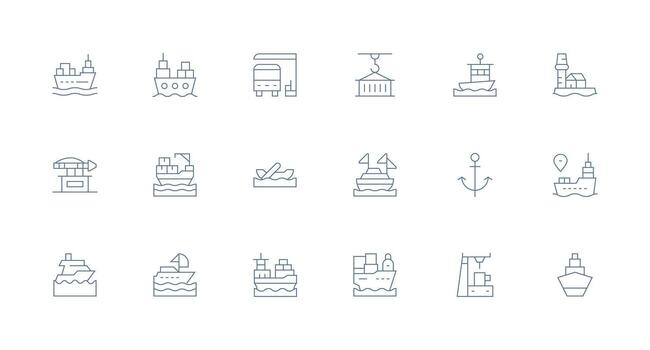 mínimo línea estilo muelle íconos con 18 vectores sencillo íconos para interfaz y wireframes