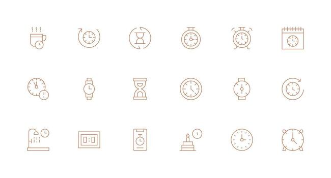 18 Minimal Line Style Icons from Timer Collection Neat Icon Set vector
