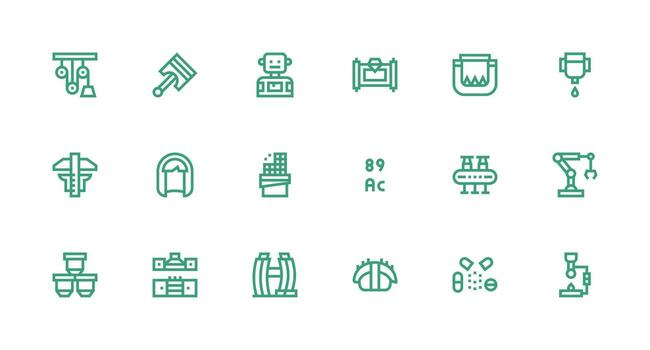 Manufacturing Icon Set with 18 Strong Stroke Line Graphics User Interface Icons for Digital Products vector