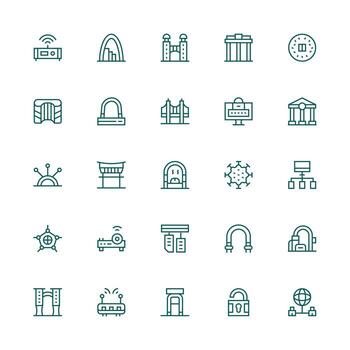 puerta conjunto con 25 medio carrera contorno íconos alta resolución íconos para ninguna plataforma vector