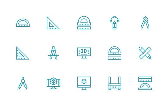 Regular Line Style Cad Icons with 15 Vectors Neat Icon Set