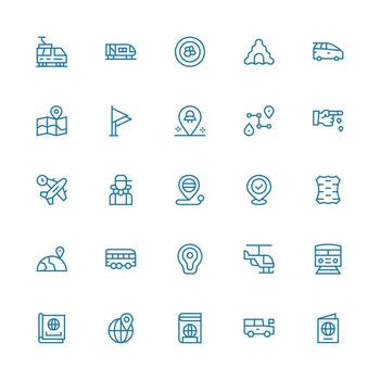 Journey Design Icons featuring 25 in Medium Stroke Outline Style Well-Structured Icons for Creative Use vector
