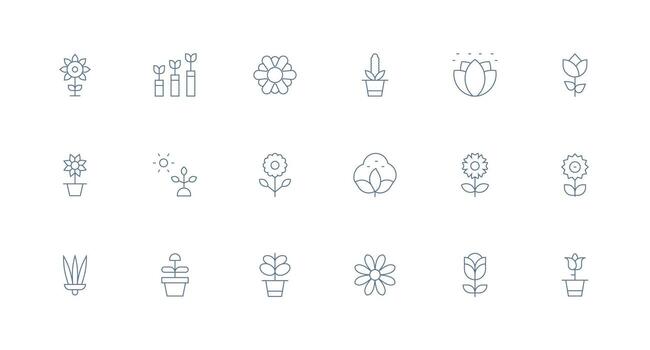 Bloom Icon Collection with 18 Minimal Line Designs High-Resolution Icons for Any Platform vector