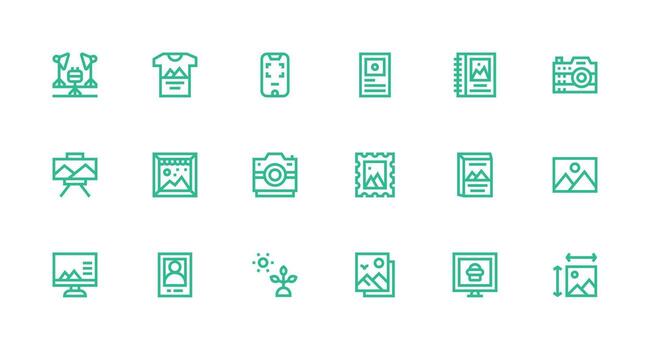 Strong Stroke Line Style Photo Icons with 18 Vectors Scalable Icons for All Themes