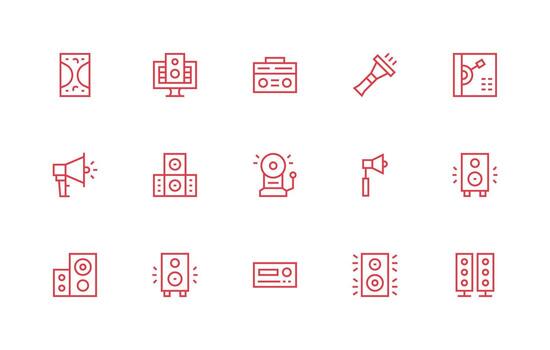 15 Regular Line Icons for Sound System Graphics Complete Icon Bundle for Web Design vector