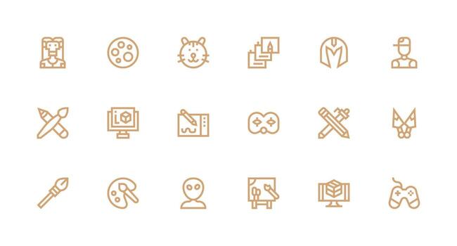 Digital Art Set with 18 Strong Stroke Line Icons Scalable Icons for All Themes vector