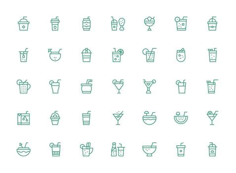 Regular Clean Line Style Straw Icons with 35 Vectors Icon Pack for Various Themes