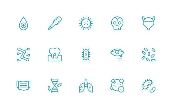 Infection Design Icons featuring 15 in Regular Line Style Line Icon Collection vector