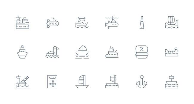 Ship including 18 Minimal Line Illustrations Web and App Icon Pack Collection vector