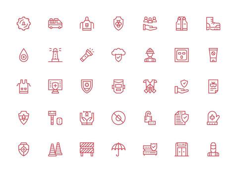 Safety Set with 35 Regular Clean Line Icons Simple Icons for Interface and Wireframes vector