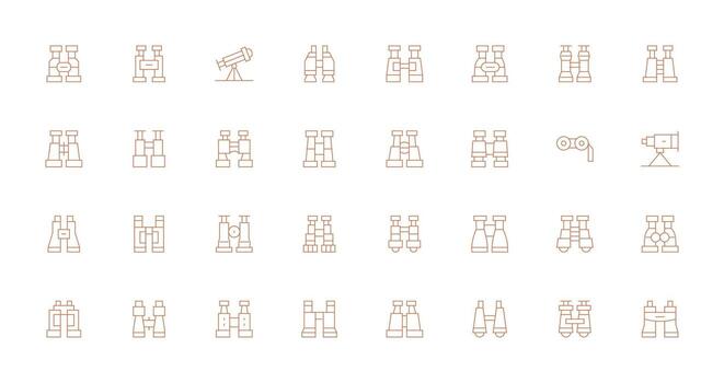Binoculars Design Icons featuring 32 in Thin Line Style Functional Icon Series vector