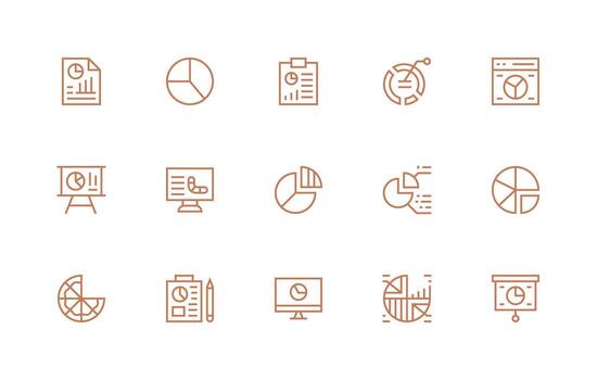 15 Icons for Pie Chart in Regular Line Format Neat Icon Set vector