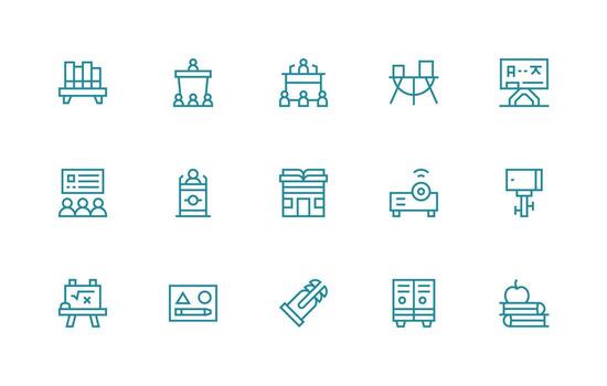 Regular Line Style Classroom Icons with 15 Vectors Display Icon Pack