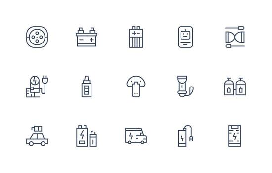 Regular Line Icons from Battery Set with 15 Vectors All-Purpose Icon Design Pack