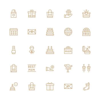Medium Stroke Outline Icons from Present Set with 25 Vectors Detailed Icon Collection for Design Systems