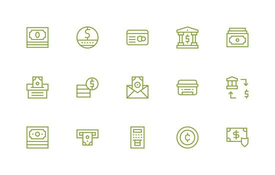 Deposit Icon Set with 15 Regular Line Graphics User Interface Icons for Digital Products vector
