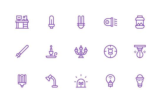Lamp Set with 15 Regular Line Icons Full Icon Library for UI Designers vector