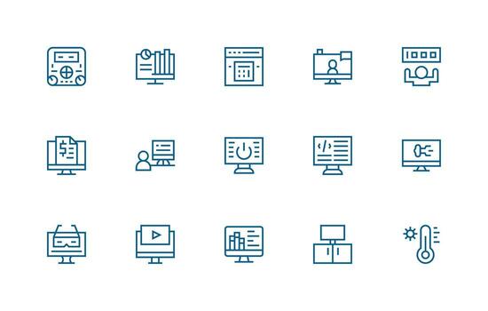 monitor icono conjunto con 15 regular línea gráficos web icono colección vector