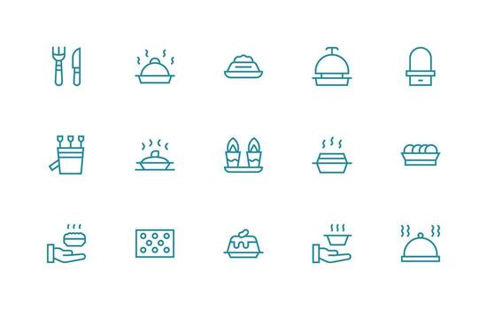 Tray Design Icons featuring 15 in Regular Line Style Organized Icon Pack for Quick Access vector