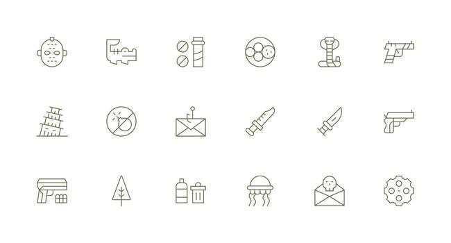 Dangerous Icon Set with 18 Minimal Line Graphics Interface Icons for Daily Use vector