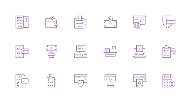 mínimo línea estilo crédito tarjeta íconos con 18 vectores de confianza íconos para todas interfaces