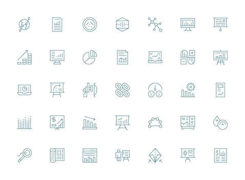 Graph Icon Collection with 35 Light Line Designs Clean Icon Collection for Web Use vector