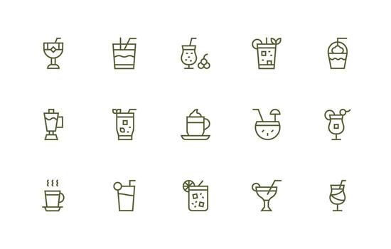 15 Iced Drink Icons in Regular Line Aesthetic Scalable Icons for Cross-Platform Interfaces vector