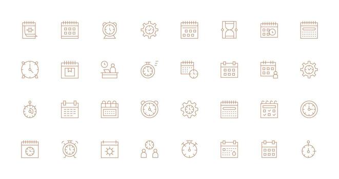 32 Delgado línea vectores para hora administración tema reutilizable icono conjunto