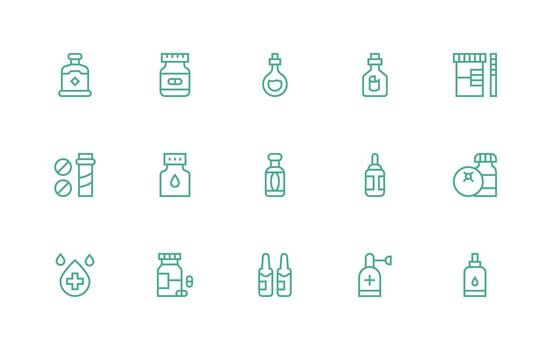 Vial Set with 15 Regular Line Icons Scalable Icon Pack vector
