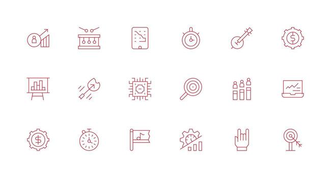 Performance Icon Set with 18 Minimal Line Graphics Simplified Icon Pack for Visual Tools vector