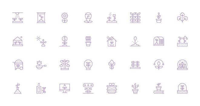 Seedling Icon Set with 32 Thin Line Graphics Icon Set vector