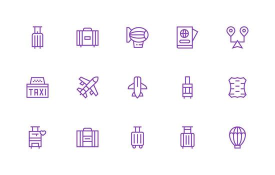 viaje icono colección con 15 regular línea diseños sensible icono conjunto para flexible diseños vector