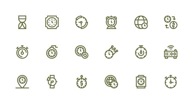 Clock Icon Collection with 18 Strong Stroke Line Designs Well-Structured Icons for Creative Use vector