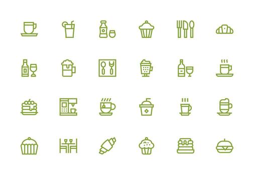 Cafe Icon featuring 24 Icons in Thick Line Line Design Flexible Icon System for Web Interfaces vector