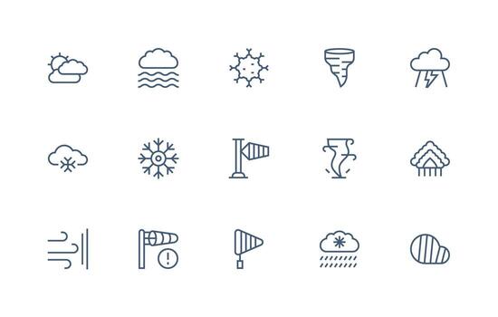 Meteorological Icon Collection with 15 Regular Line Designs Icon Set for Projects vector